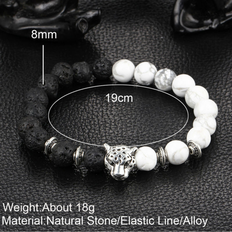 Wholesale-Wholesale Antique Silver Plated Buddha Leopard head Bracelet Lava Natural Stone Beaded Bracelets For Men Women Pulseras Hombre