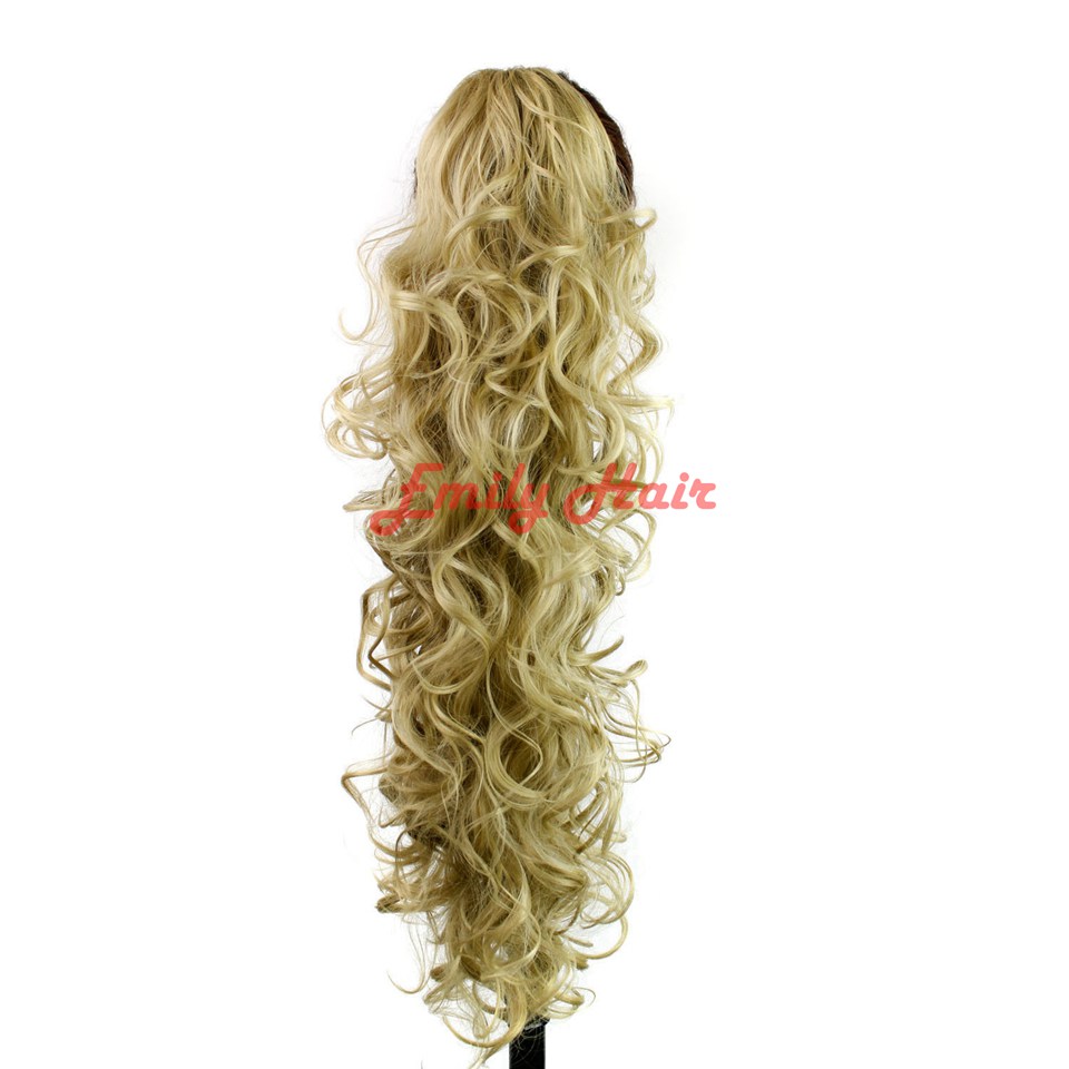 Wholesale-26" 210g Claw Hair Tail Ponytail Hair Extension Wavy Curly Style Tress Curly Synthetic Hairpieces Chignon Tail Pieces