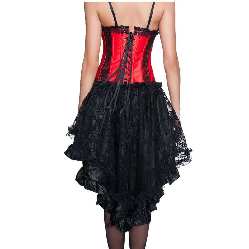 Women Halloween Christmas Burlesque Dancing Corset Dress Padded Underwire Cups Bustier with Voluminous Layered Lace Skirt Party Outfit S-XXL