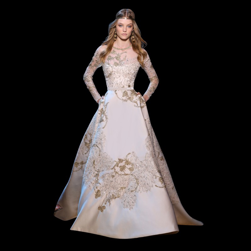 Elie SABB 2018 Prom Dress Illusion Long Sleeve Applique Sequins Prom Gown Sash Floor Length Sheer Neck Formal Evening Dresses