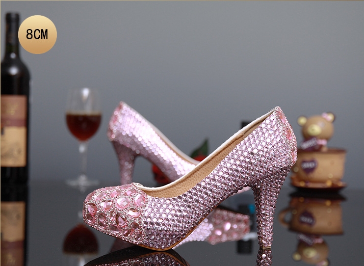 2021 New Arrival Pink Wedding Shoes with Heavy Rhinestones High Heels 14cm 12cm 10cm 8cm Large Size Beautiful Party Shoes