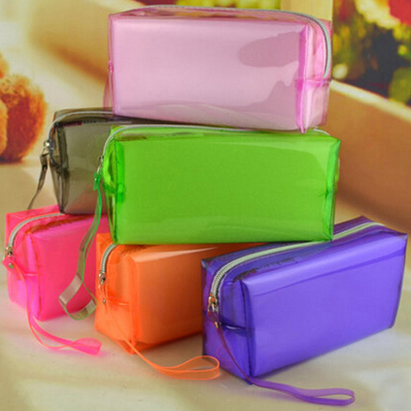 Wholesale-High quality transparent Plastic Pen Case Pencil Bag Holder Storage Pouch Cosmetic Makeup Bag Pouch Fashion Christmas Gift