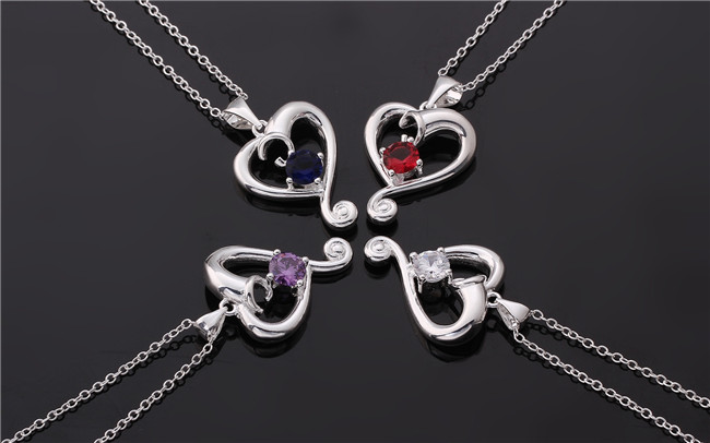 Best gift heart shape pendant necklace white gemstone sterling silver necklace STSN603,fashion 925 silver necklace factory direct sale
