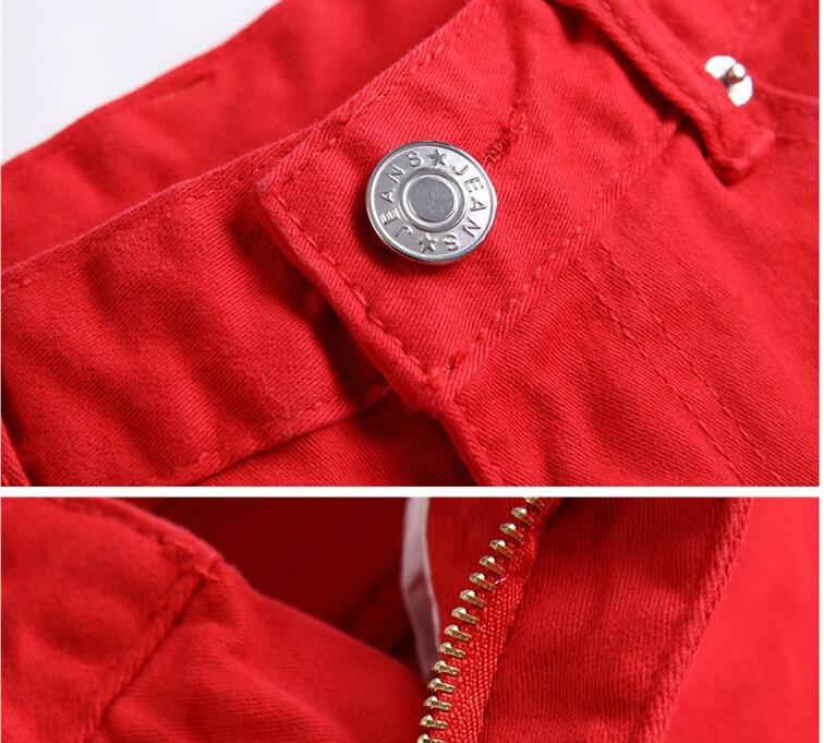 2016 New Red Ripped Knee Hole Club Jeans Men Famous Brand Slim Fit Cut Destroyed Torn Jean Pants For Male Homme