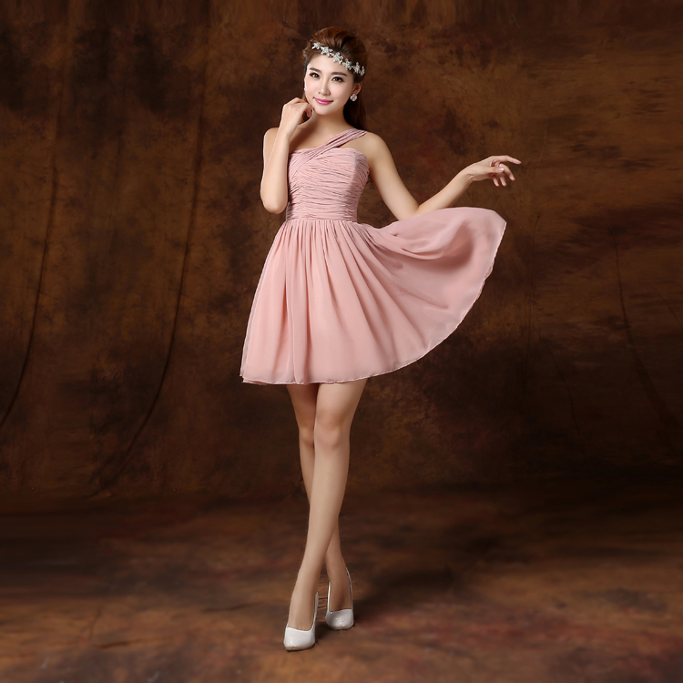 Pleated Short Chiffon Bridesmaid Dress Nude Pink Ball Gown Bridesmaids Formal Dresses Lace Up 6 Styles Mixed Order