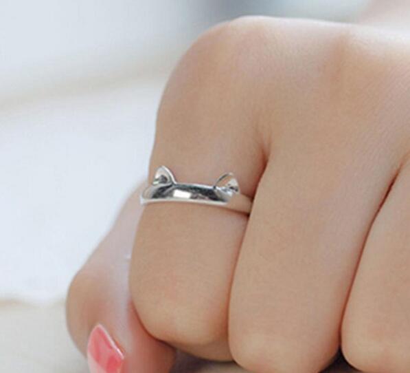 Silver Plated Cat Ear Ring Design Cute Fashion Jewelry Cat Ring For Women Young Girl Child Gifts Adjustable Anel HJIA856