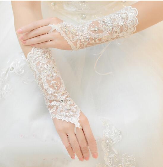 Bridal Gloves Fingerless Ivory Lace Glove Bridal Accessories Beaded Wedding Gloves White Lace bride gloves fashion wedding accessories