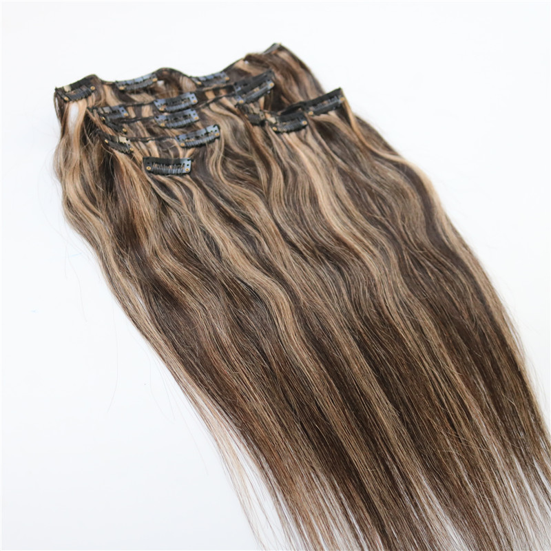 7pieces 120g Piano Color Human Hair Extensions Clip in Ombre Two Tone 2# Brown to 27# Blonde Highlights Wholesale