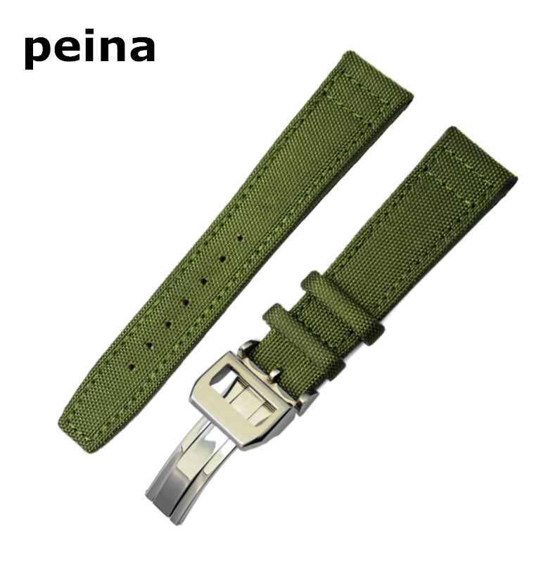 Free Shipping 21mm NEW Black/Green Nylon and Leather Watch Band strap For IWC watches от DHgate WW
