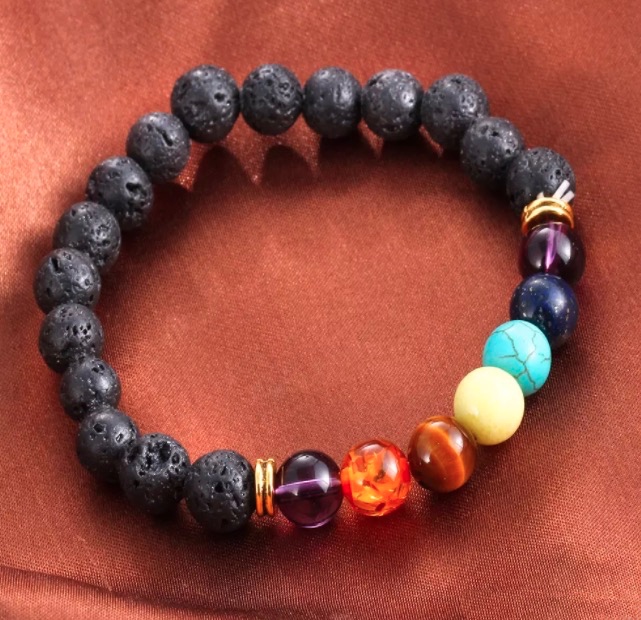Hot selling Unisex chakra energy Beaded, Strands natural lava stone bracelets 8mm colorful beads bracelets free shipping