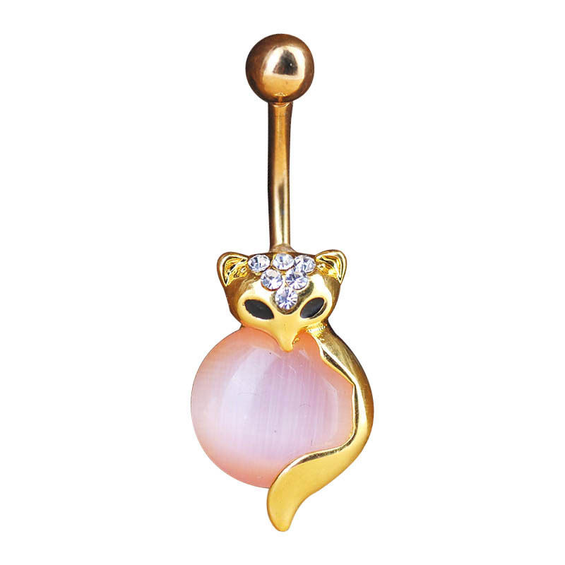 Elegant Steel Crystal Ball Fox Design Navel Piercing Barbell Ring for Belly Button