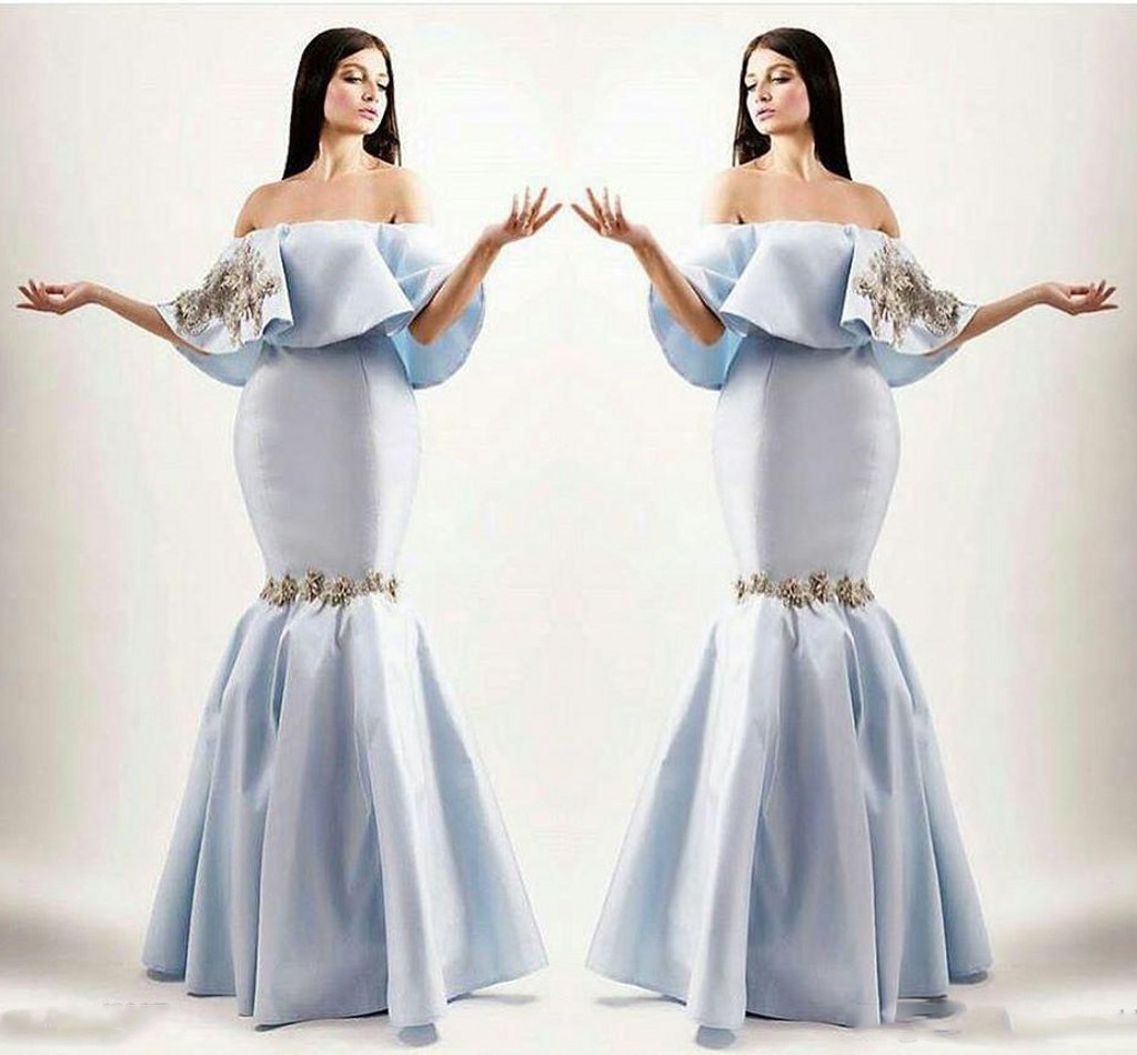 Light Sky Blue Saudi Arabic Mermaid Prom Dresses Sexy Off Shoulder With Appliques Satin Backless Evening Gowns Middle East Style Dresses, Brown
Light Sky Blue Saudi Arabic Mermaid Prom Dresses Sexy Off Shoulder With Appliques Satin Backless Evening Gowns Middle East Style Dresses, Brown