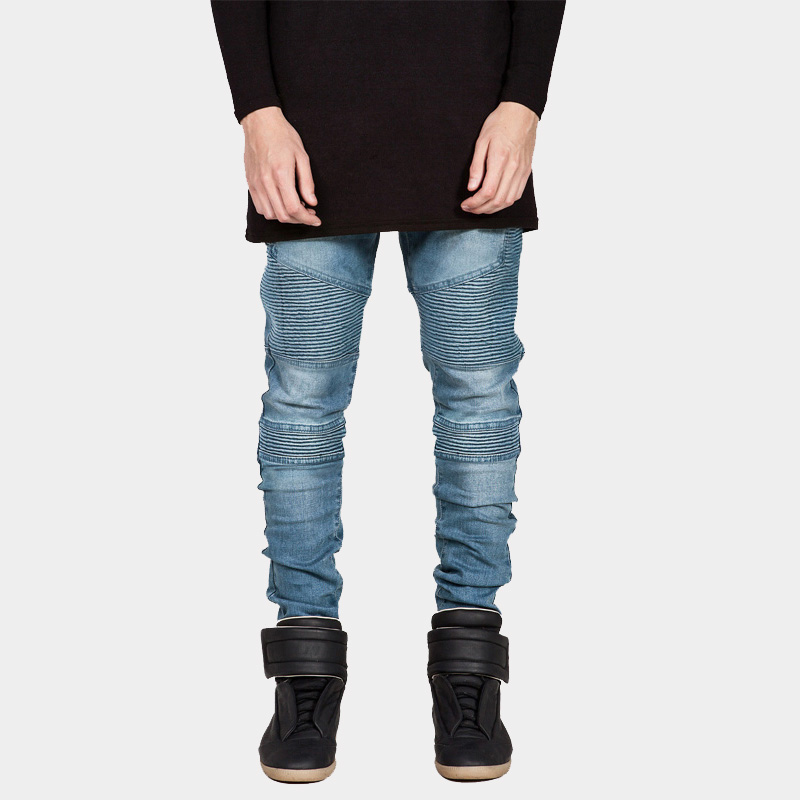 new mens Biker Jeans Motorcycle Slim Fit Washed yellow Black Grey Blue Moto Denim skinny Elastic Pants Joggers For Men jeans