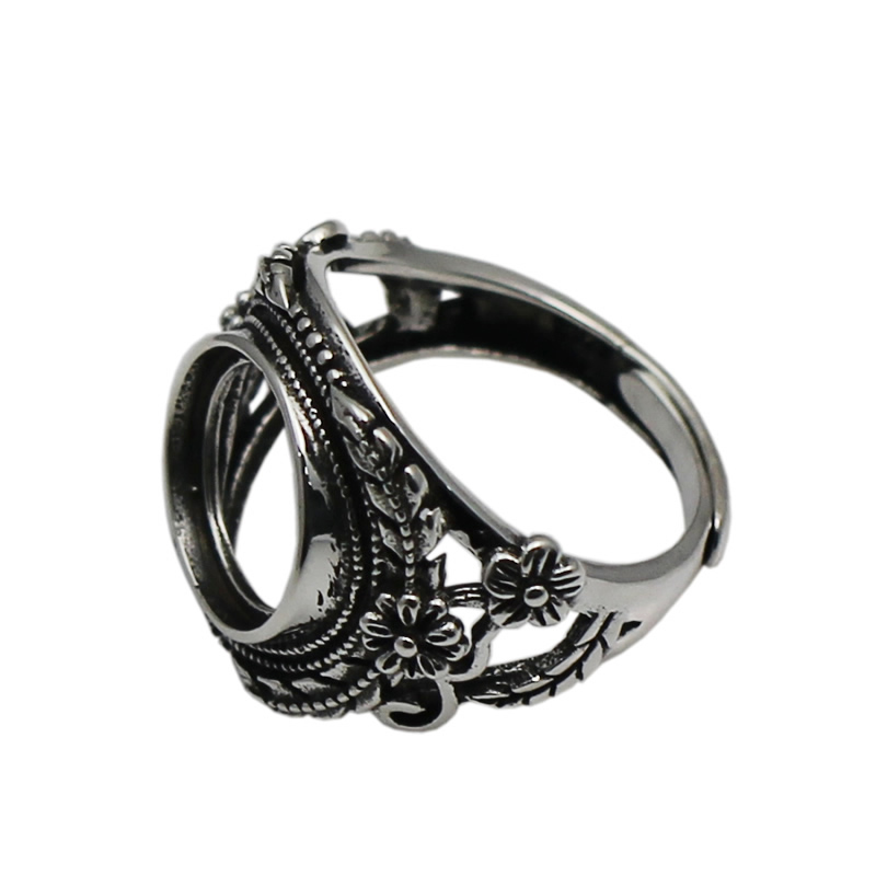 Beadsnice adjustable 925 sterling silver vintage ring setting for 12mm round gemstone large ring cabochon setting ID 33759