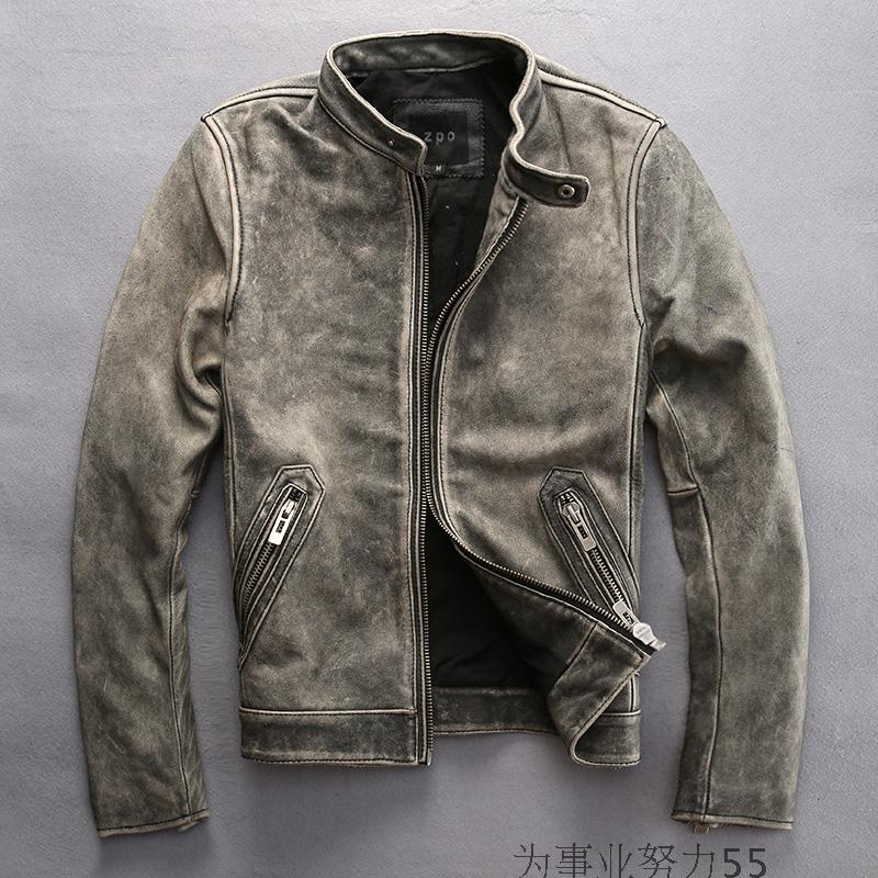 Men leather jackets sports jackets 100% genuine layer of leather jacket stand collar Vintage retro leather jacket, Gray
Men leather jackets sports jackets 100% genuine layer of leather jacket stand collar Vintage retro leather jacket, Gray