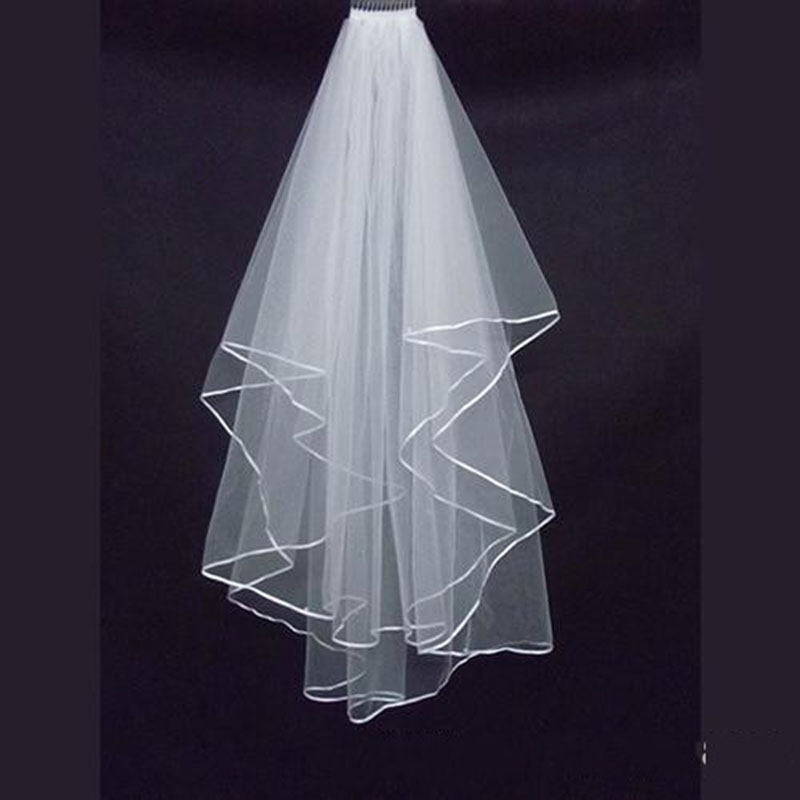 2020 New Wedding Veil In Stock Veil Wedding Accessories White Ivory Ribbon Edge Two-Layer Tulle Bridal Veil