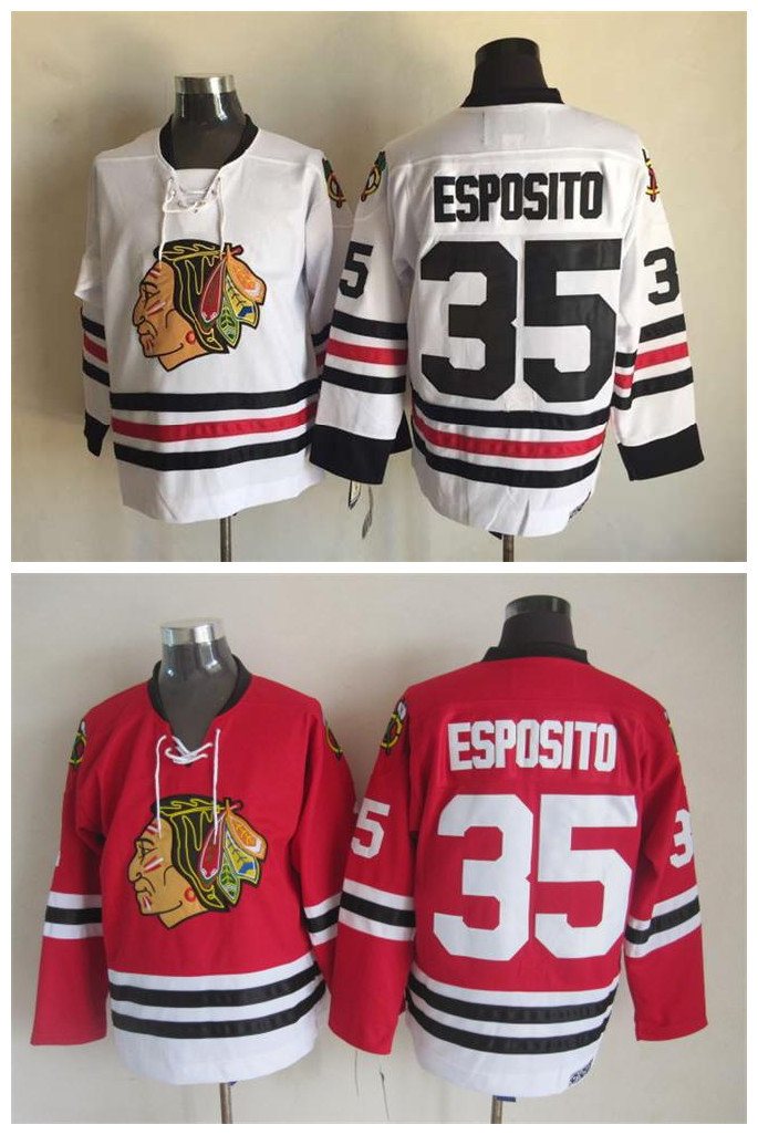 Top Quality ! Men Chicago Blackhawks Ice Hockey Jerseys Cheap #35 Phil Esposito Retro Vintage CCM Authentic Stitched Jerseys Mix Order ! от DHgate WW