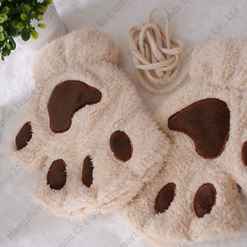 Cat Claw Gloves Winter Cute Cartoon Girl Fingerless Mittens Thicken Fluffy Bear Palm Half Finger Glove