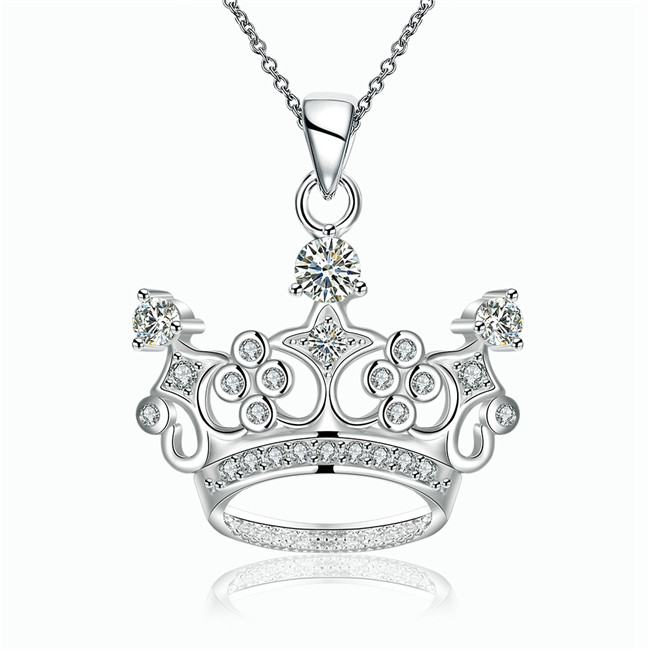 Hot sale crown shape Pendant necklace white gemstone sterling silver plate necklace STSN743,fashion 925 silver necklace factory direct sale