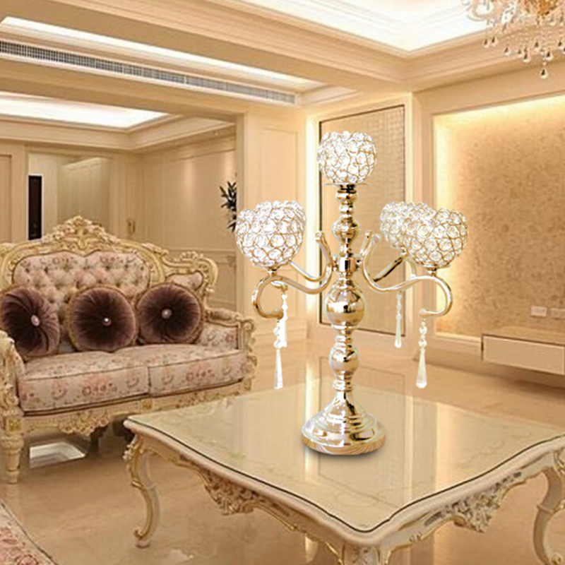 55 cm height 5-arms metal Gold/ Silver candelabras with crystal pendants wedding candle holder Event centerpiece 10 pcs/lot