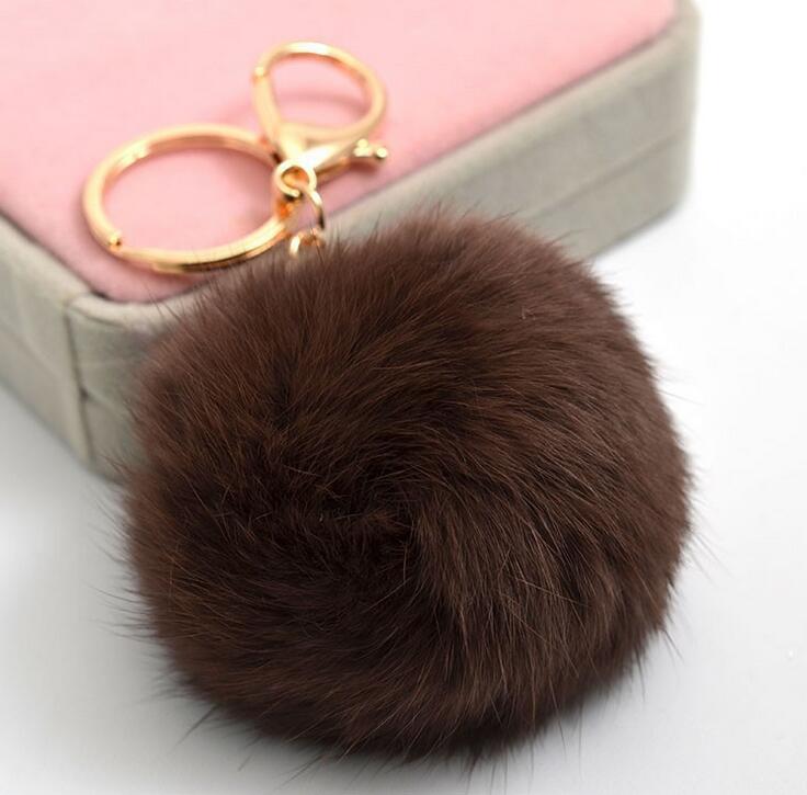 Real Rabbit Soft Fur Lovely Gold Metal Key Chains Ball Pom Poms Plush Keychain Car Keyring Bag Earrings Accessories Free shipping