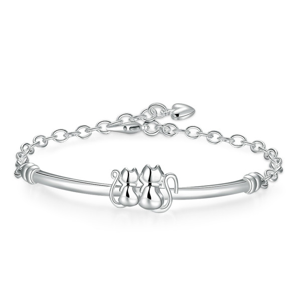 Hot sale christmas gift 925 silver Double Cat Bracelet DFMCH389,Brand new fashion 925 sterling silver plated Chain link bracelets high grade