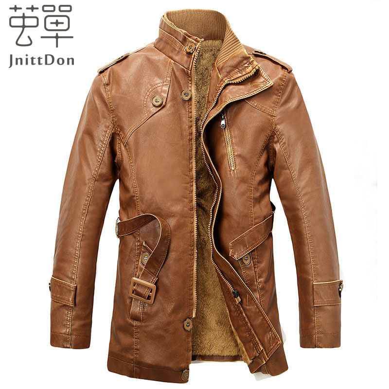 2016 Men's brand PU leather men leather coat men's fleece liner jacket Slim casual men's winter coat black coat