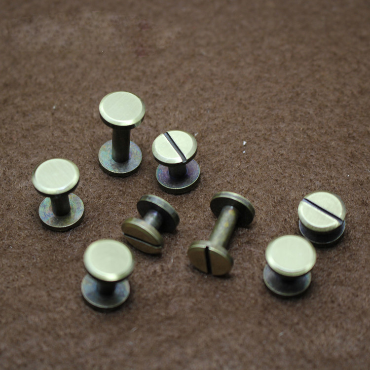 20pcs Chicago bronze double flat wallet bag screw nail brass belt Rivet diy handmade fastener key case garment hardware leather part