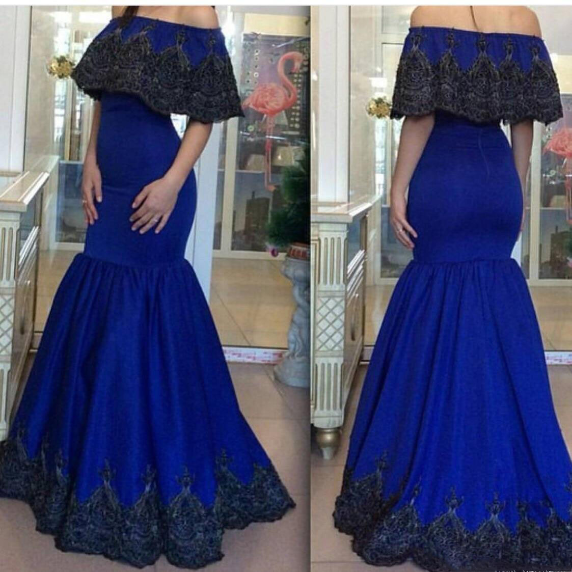 Saudi Arabic Off Shoulder Prom Dresses Royal Blue Mermaid Evening Gowns Black Lace Applique Floor Length Formal Party Dresses, Brown
Saudi Arabic Off Shoulder Prom Dresses Royal Blue Mermaid Evening Gowns Black Lace Applique Floor Length Formal Party Dresses, Brown