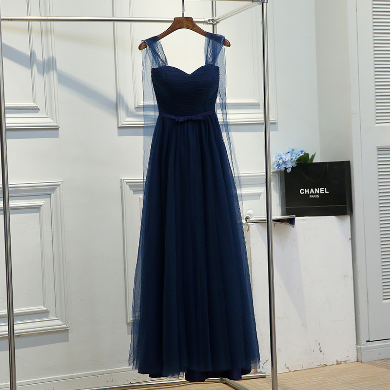 Dark Navy Bridesmaid Dresses Tulle Long Wedding Party Dress Evening Party Dresses Lace-up or Zipper Back as you want