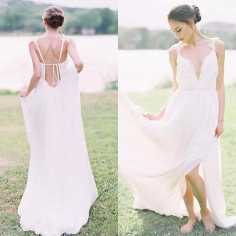 2017 Ivory Chiffon Sexy Country Wedding Dresses V Neck Criss Cross Back Lace Appliqued Size Split Bridal Gowns Custom Made EN9018, Champagne
2017 Ivory Chiffon Sexy Country Wedding Dresses V Neck Criss Cross Back Lace Appliqued Size Split Bridal Gowns Custom Made EN9018, Champagne