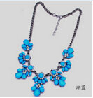 Wholesale-2015 New Fashion Bib Choker Necklace Fluorescence Yellow Colors Crystal Gem Flower Drop For Women Statement Necklace