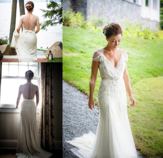 Jenny Packham Wedding Dresses Spring A Line Short Sleeves Keyhole Back V Neck Sash Beading Pearls Vintage Plus Size Lace Bridal Gowns, Ivory
Jenny Packham Wedding Dresses Spring A Line Short Sleeves Keyhole Back V Neck Sash Beading Pearls Vintage Plus Size Lace Bridal Gowns, Ivory