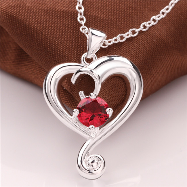 Best gift heart shape pendant necklace white gemstone sterling silver necklace STSN603,fashion 925 silver necklace factory direct sale