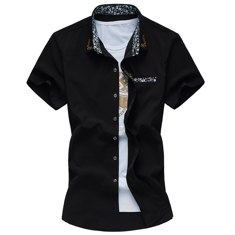 Wholesale-2016 Summer Men Shirt Short Sleeve Dress Shirts For Men M- 4XL 5XL 6XL 7XL Plus Size Roupas Camisa Masculina Mens Casual Blusas