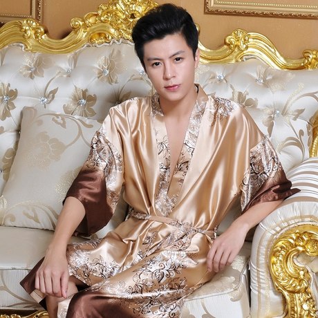 Wholesale-1pcs men robes bathrobe plus size Manview robe for man mens sexy sleepwear male kimono silk free shipping Silk bathrobe men