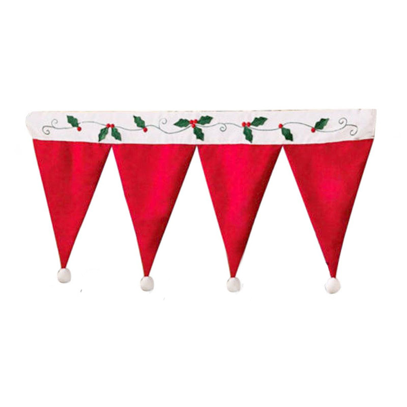 Christmas Curtains Red Christmas Santa Hat Cap Window Valance Curtain Pennant Festival Home Decor Christmas Home Decoration