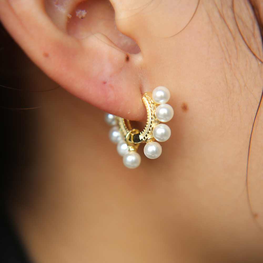 2024 Sterg Sea Bead Hie Hoop Earrings, Elegant Delicate Jewelry Women and Girls, Perfect for Style Sier Pearl Earrings