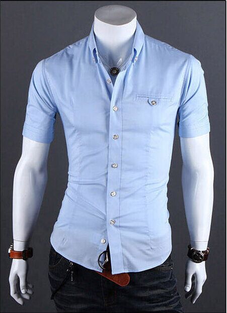 Wholesale-Camisa masculina 2016 men's solid shirt short sleeve 8colors fashion casual shirts camisas social men clothing M-XXXL HY943