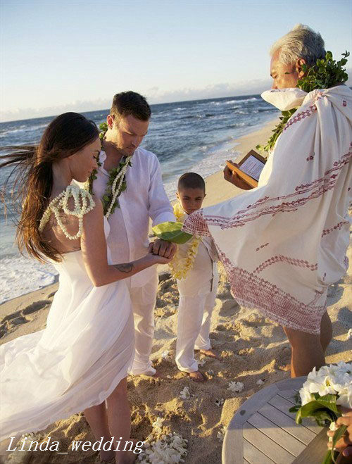 Megan Fox Wedding Dresses Beautiful White Sweetheart Neck Backless Long Chiffon Beach Celebrity Bridal Party Gowns
