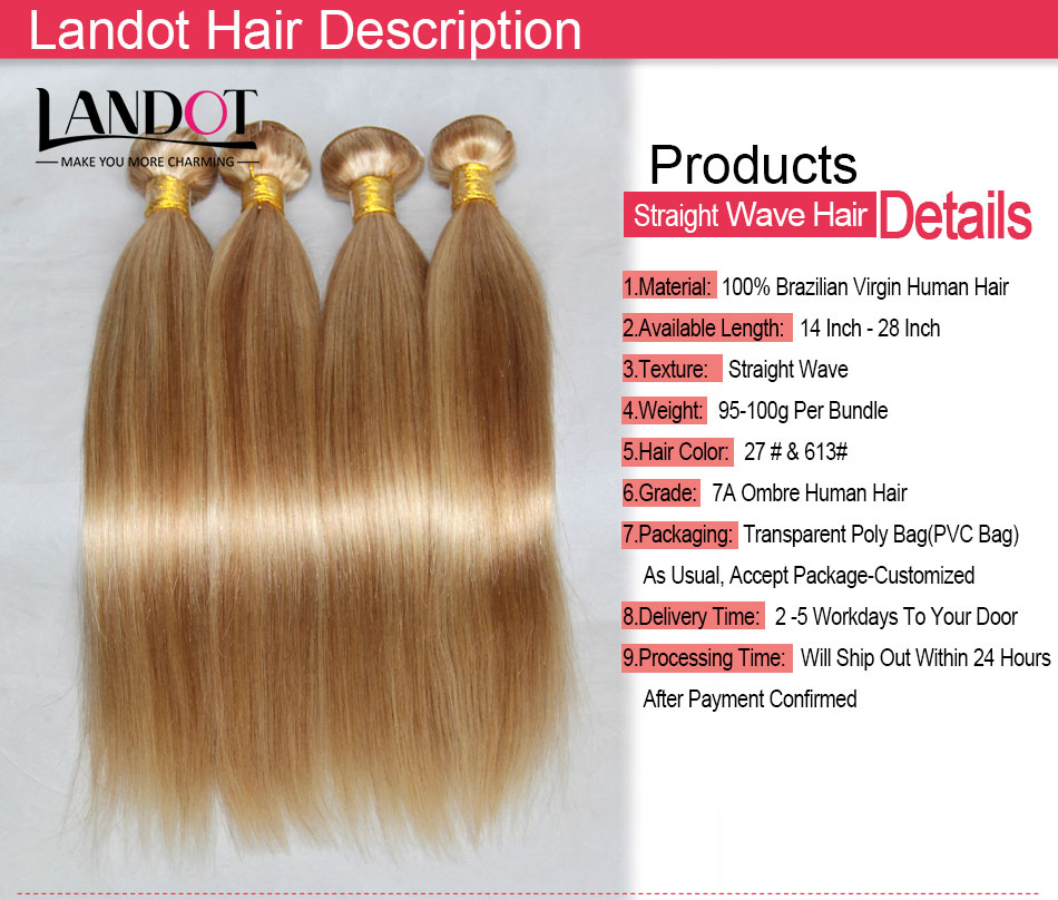 Piano Human Hair Weave Brazilian Malaysian Indian Peruvian Straight Hair Extensions Bundles Mix Color Honey Blond 27/Bleach Blonde 613# Hair