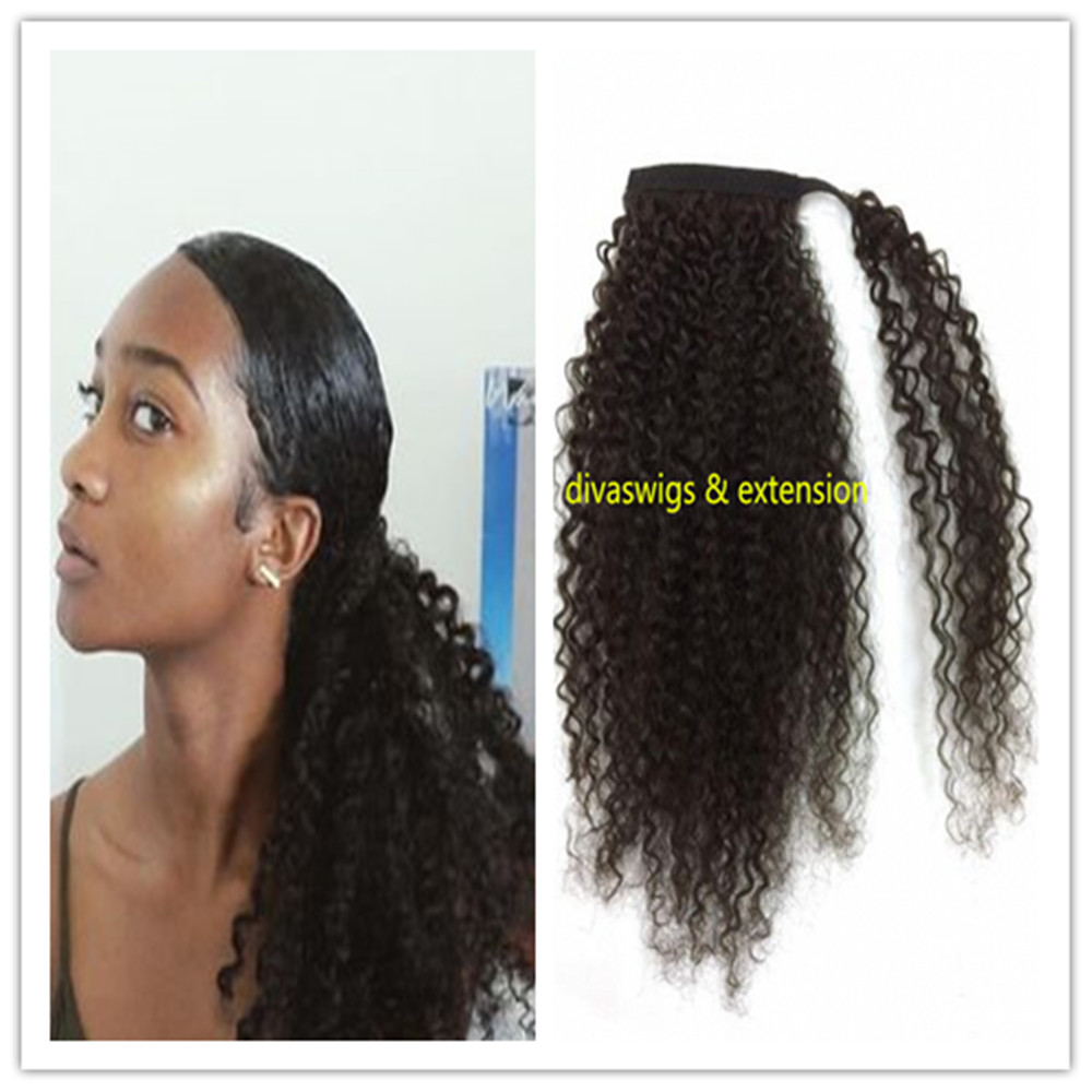 Kinky curly Pony Tail hairpiece 140g High Quality Human Ponytail Hair Tight Wrap Around Human Hair Ponytail 10-22inch natural black 1b