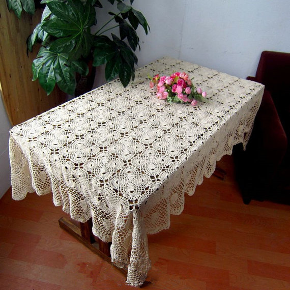 new arrive hot 100% handmade table cover, Crochet pattern Bowknot table topper rectangular, oblong crochet tablecloth