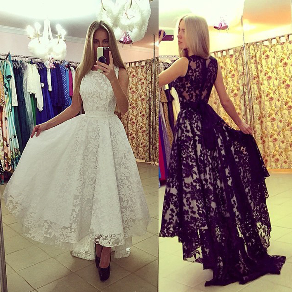 Modern Jewel Sleeveless Lace Prom Dress Sweep Train High Low Black/White Evening Dress vestido de festa formatura, Lavender
Modern Jewel Sleeveless Lace Prom Dress Sweep Train High Low Black/White Evening Dress vestido de festa formatura, Lavender