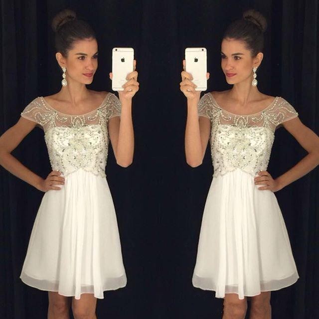 2017 Short Mini Sexy Cocktail Dresses Scoop Neck White Crystal Beaded Button Back Illusion Short Sleeves Party Dress Formal Homecoming Gowns, Yellow
2017 Short Mini Sexy Cocktail Dresses Scoop Neck White Crystal Beaded Button Back Illusion Short Sleeves Party Dress Formal Homecoming Gowns, Yellow