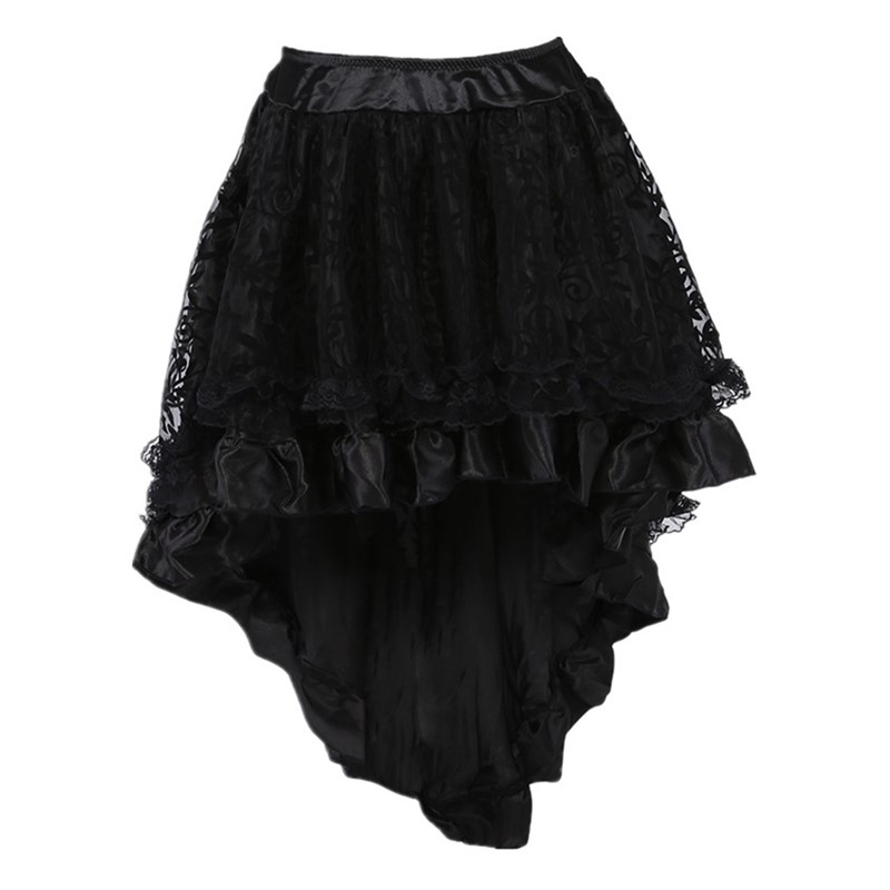 Wholesale Big Plus Size Corset Outfit Black Lacy Flowers Corset Top with Layered Black Flock Skirt Dance Corselet Top Black Blue Red Pink