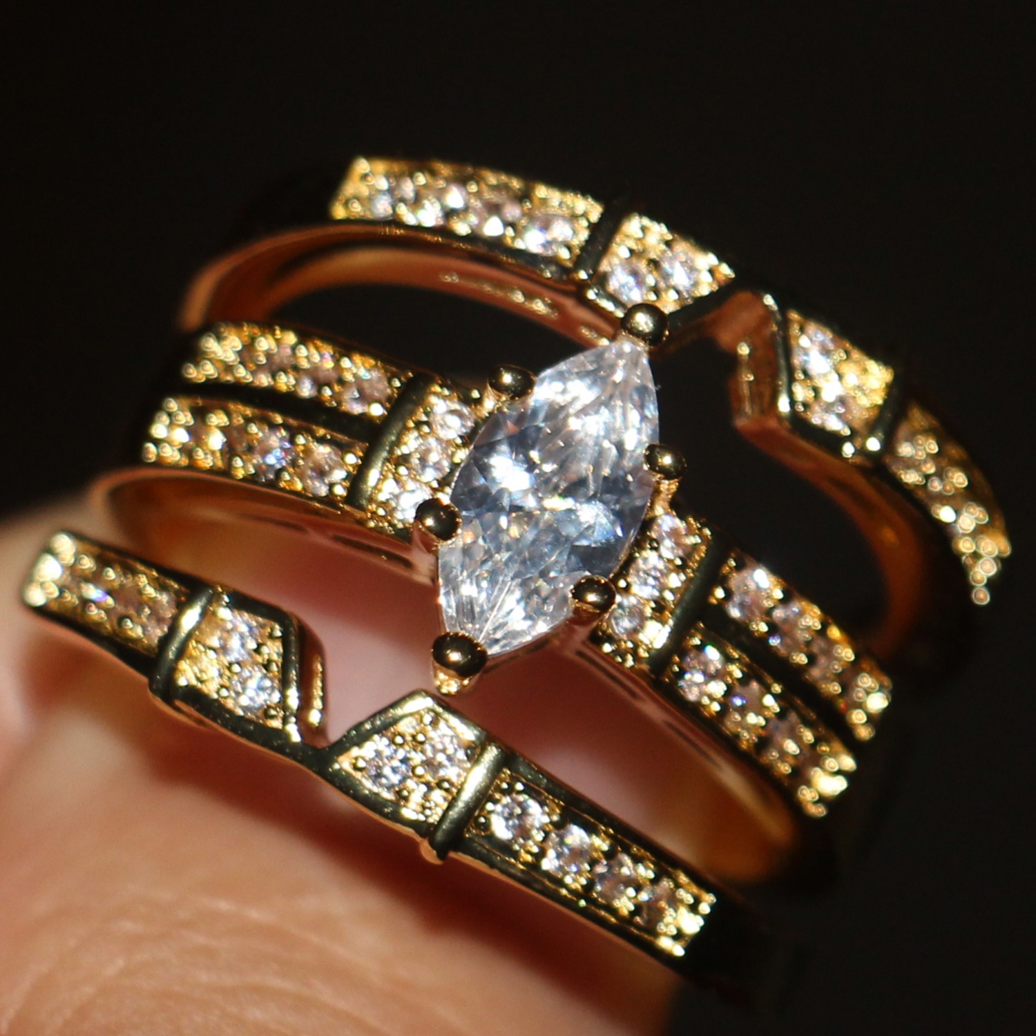 Victoria Wieck Vintage Jewelry Pear Cut Women Fashion Ring 925 Sterling Silver Yellow Gold Plated CZ Diamond 3in1 Wedding Bridal Size 5-11
