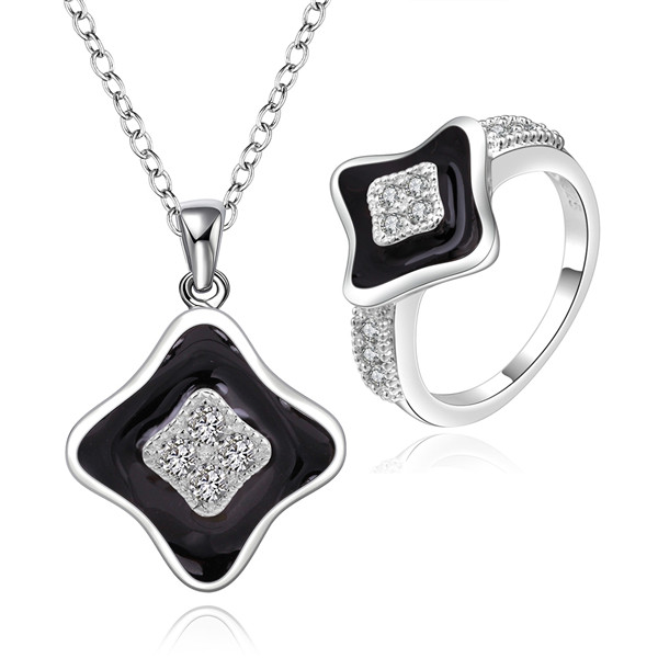 High grade 925 sterling silver Color square piece - Black jewelry sets DFMSS725B brand new Factory direct sale 925 silver necklace ring
