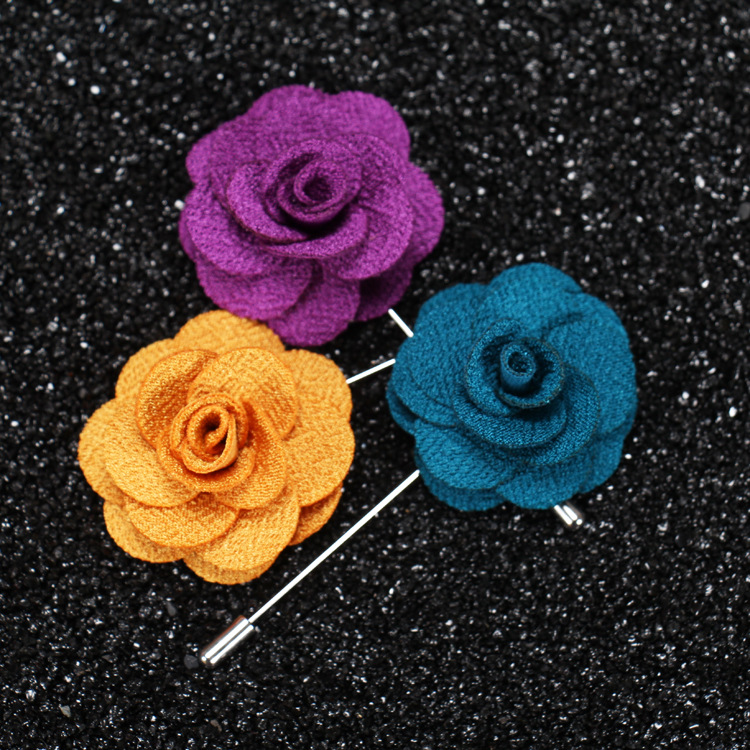 2017 Lapel Flower Man and Woman Camellia Handmade Boutonniere Stick Brooch Pin Men's Accessories in 22 Colors