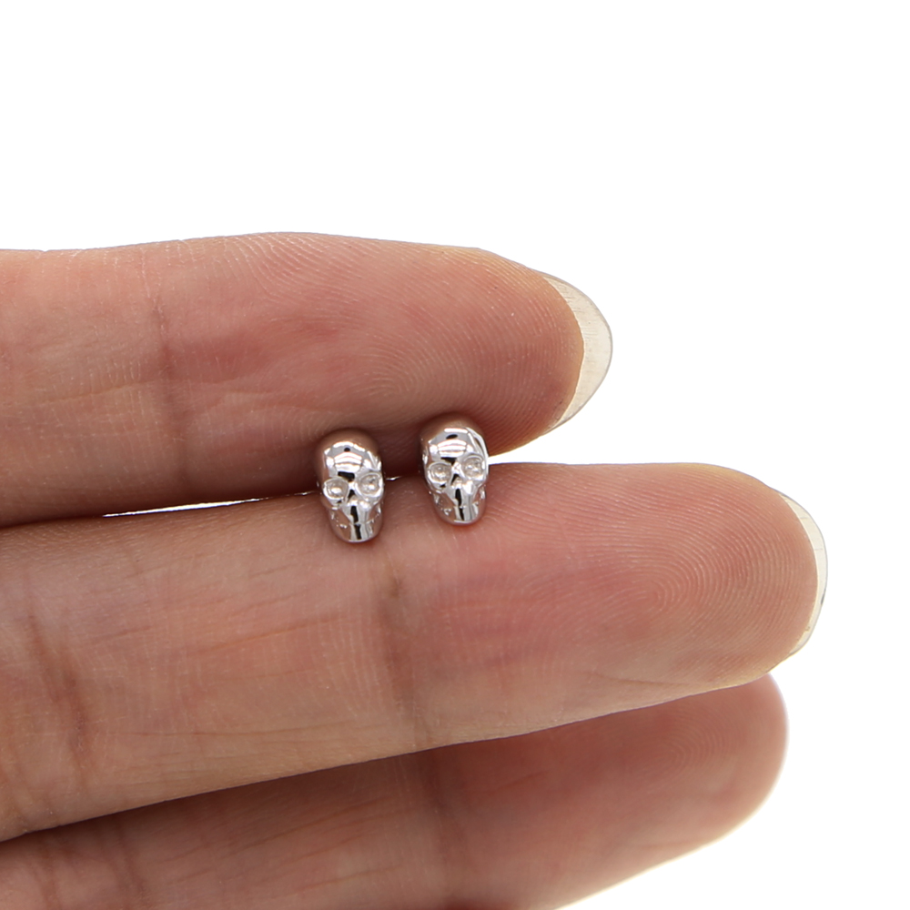 925 sterling silver cute 47mm delicate mini small tiny skull studs high quality polished girl women jewelry earring 925